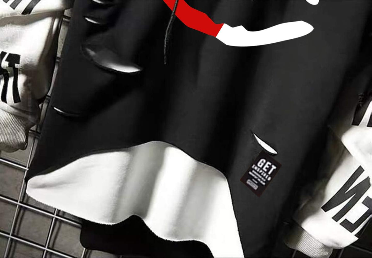 DUDHUH Mens Hoodie Fashion Pullover Letter Print Tracksuit Techwear Casual Coat Hip-Hop Sweatshirt
