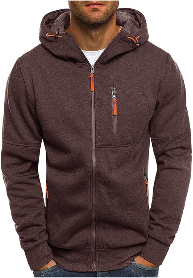 Men Hoodies Casual Hoodies for Men with Zip Pockets Full Zip Long Sleeve Sweatshirt Sports Hooded Jacket