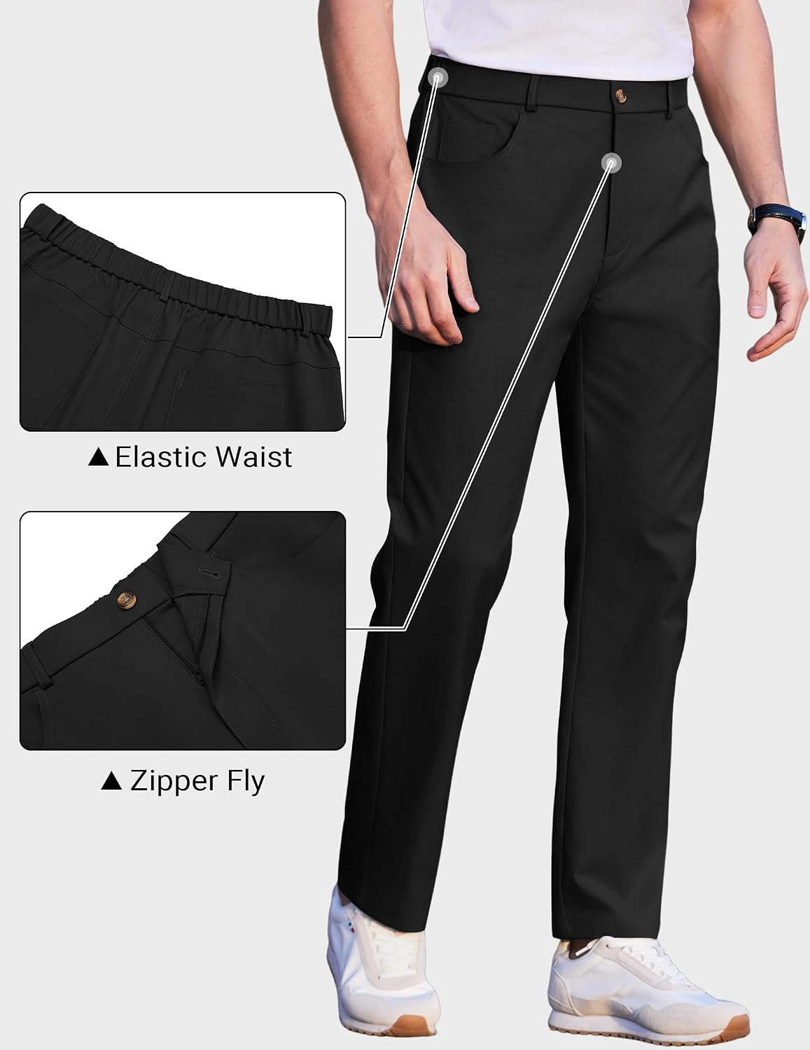 COOFANDY Men's Casual Pants Elastic Waist Flat Front Dress Slacks Regular Fit Stretch Golf Pants Work Office Trousers