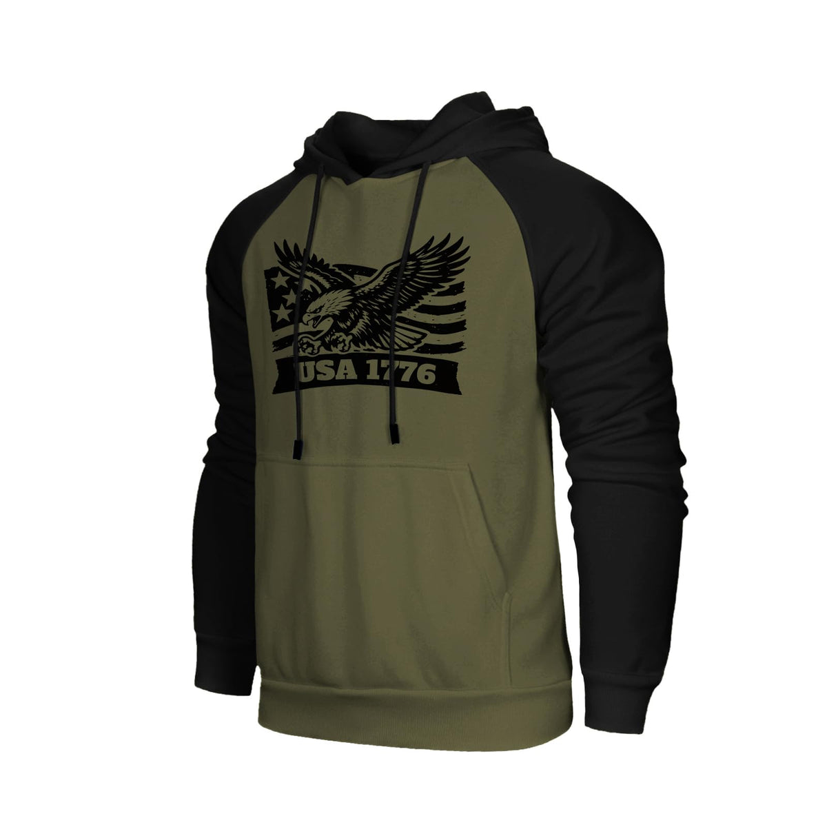 H HYFOL Men's Sweatshirt USA FLAG Patriotic Graphic Polyester Hoodies for Men Pocket Raglan Long Sleeve Sweatshirts
