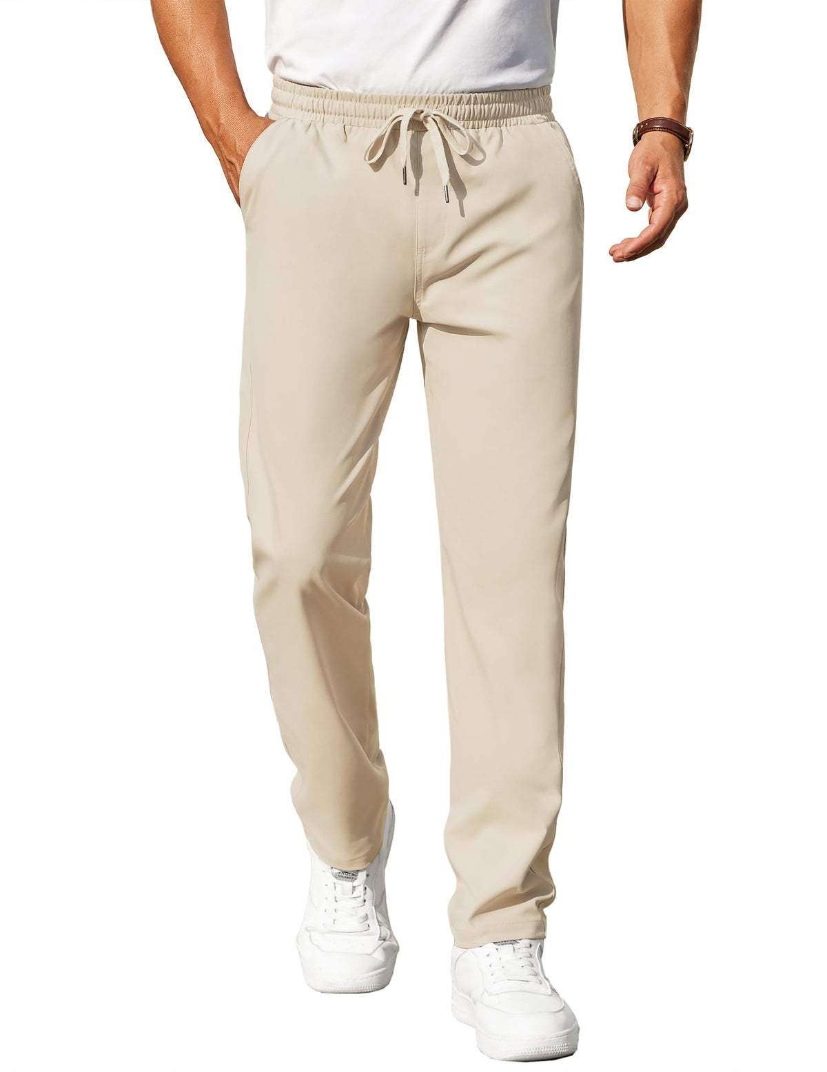 COOFANDY Mens Casual Pants Elastic Waist Chino Pants Lightweight Drawstring Pants with Pockets