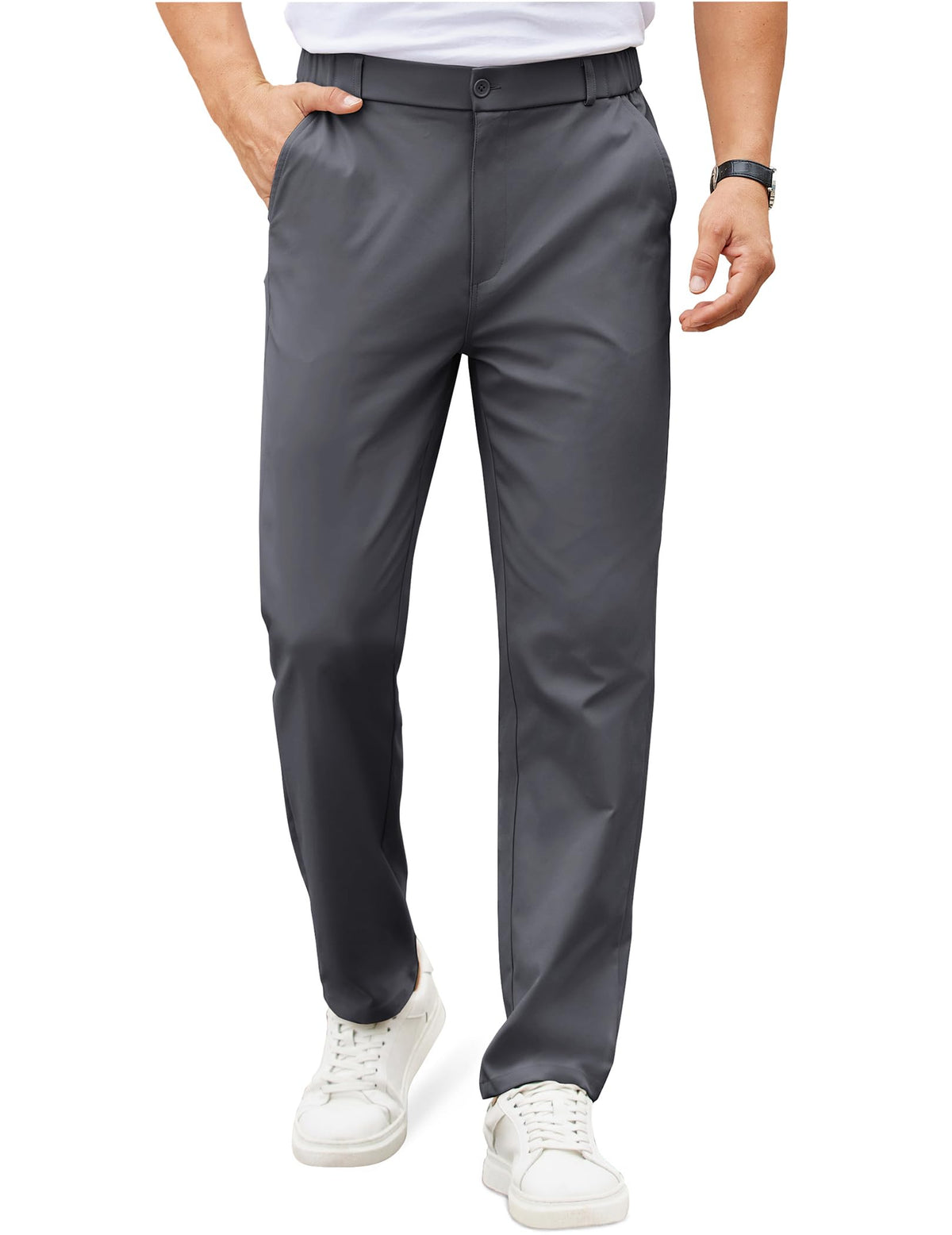 COOFANDY Mens Casual Chino Pants Elastic Waist Classic-Fit Dress Slacks