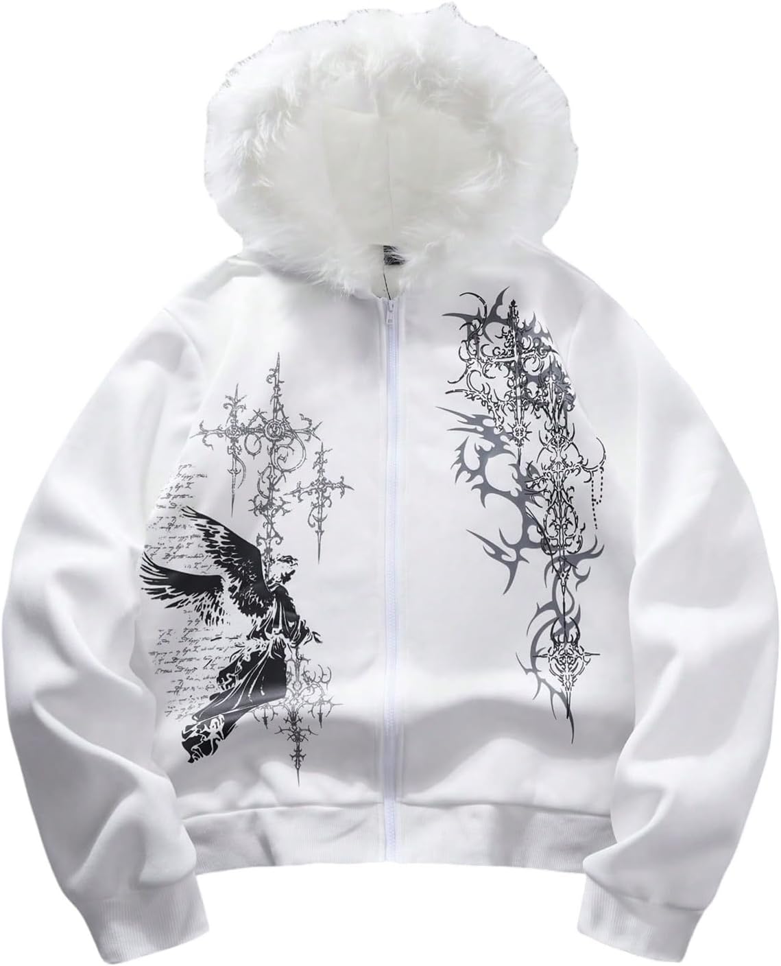 SOLY HUX Men's Y2K Grunge Zip Up Gothic Hoodie with Fur Hood