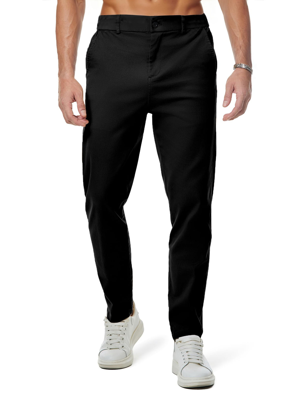JMIERR Men's Chino Pants Casual Elastic Waist Tapered Golf Trousers
