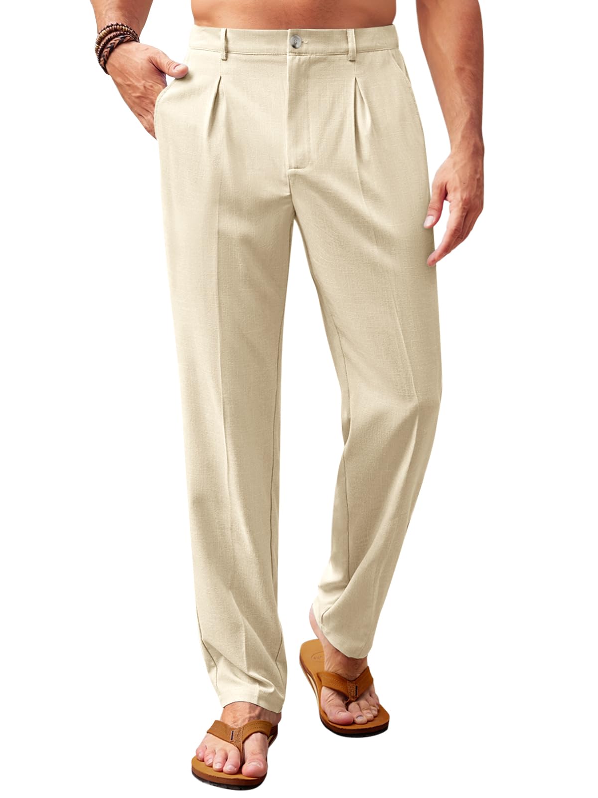 Runcati Mens Casual Pants Elastic Waist Lightweight Loose Pleated Slacks