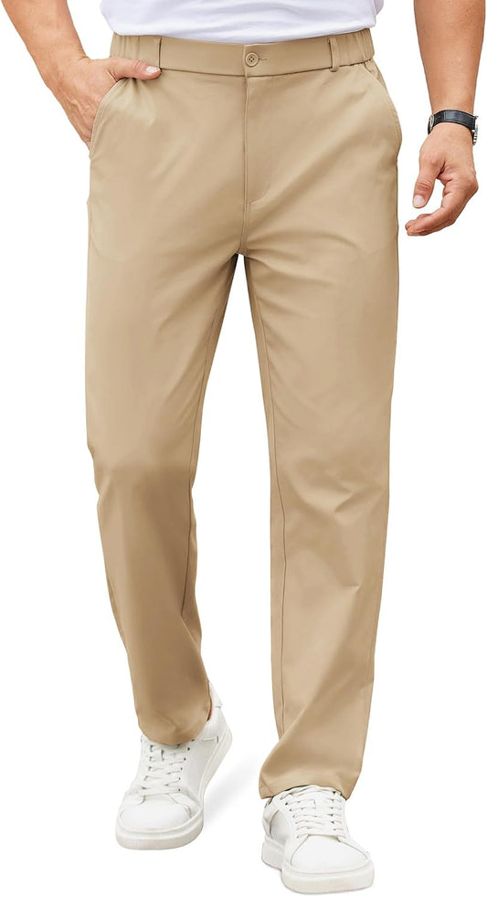 COOFANDY Mens Casual Chino Pants Elastic Waist Classic-Fit Dress Slacks
