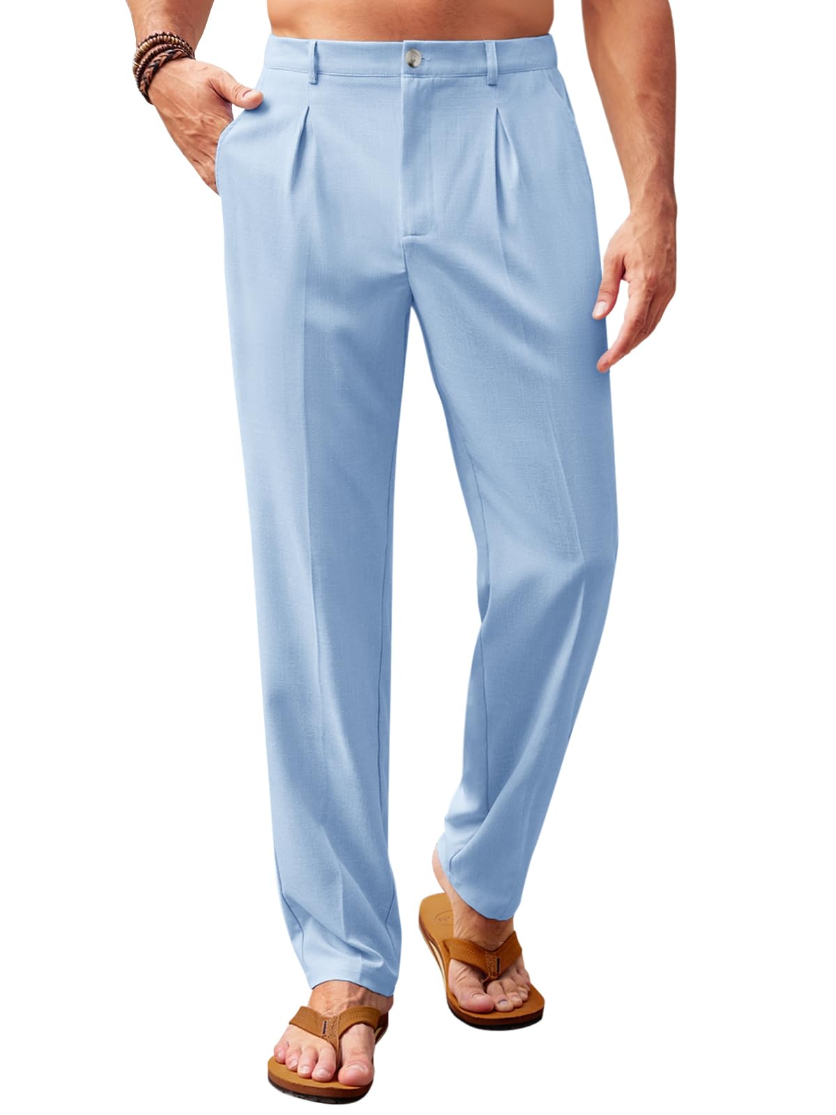 Runcati Mens Casual Pants Elastic Waist Lightweight Loose Pleated Slacks