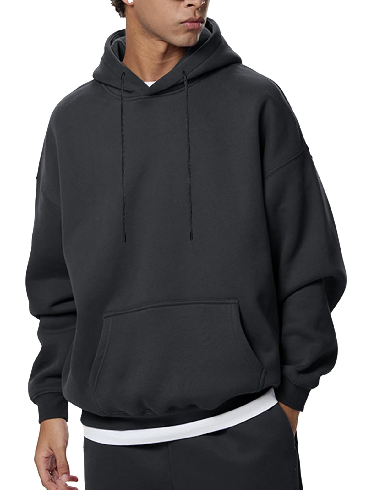 Flygo Mens Oversized Fleece Hoodie Drop Shoulder Streetwear Sweatshirt