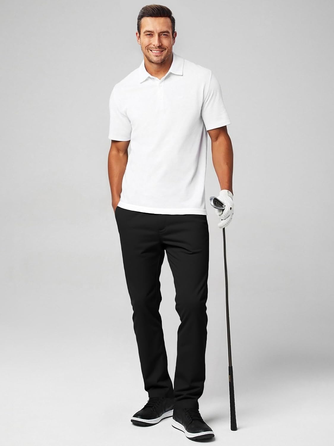 JMIERR Men's Chino Pants Casual Elastic Waist Tapered Golf Trousers