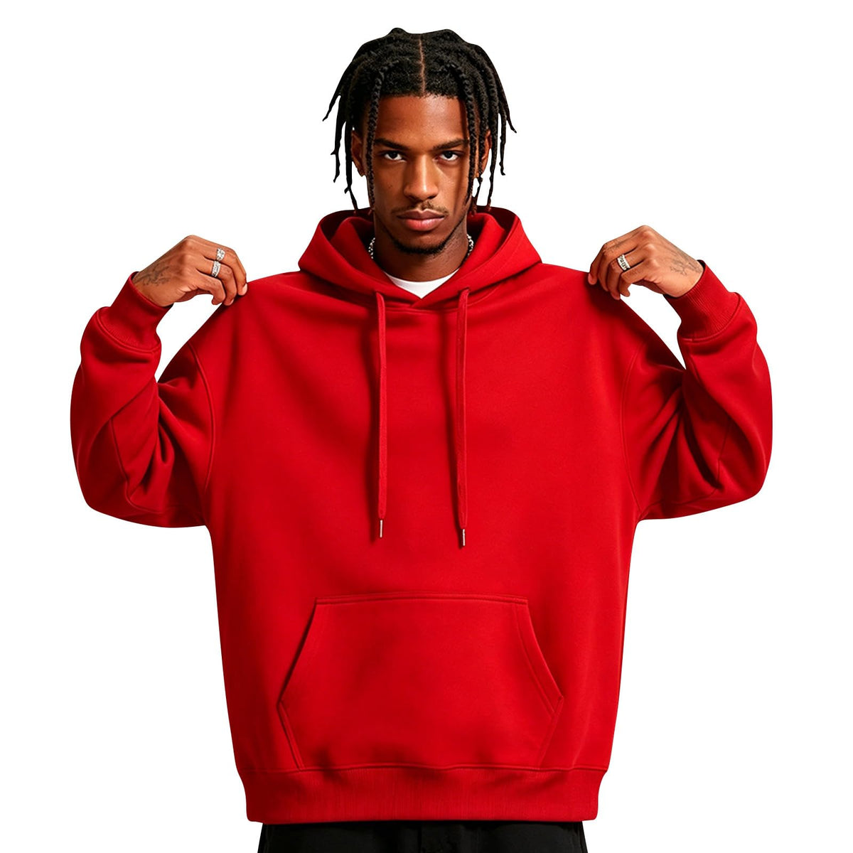 Fleece Hoodie Men Oversized Fall Sweatshirt Winter Cozy Tall Hooded Collar Drawstring Pullover With Pockets