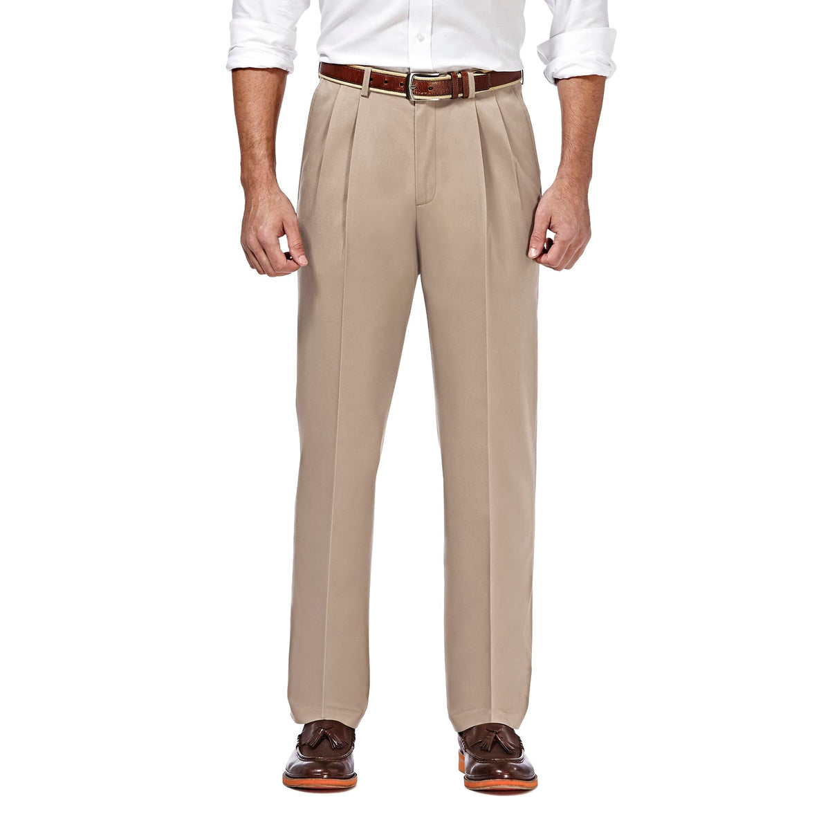 Haggar Men's Classic Fit Premium No Iron Khaki Pleated Pant