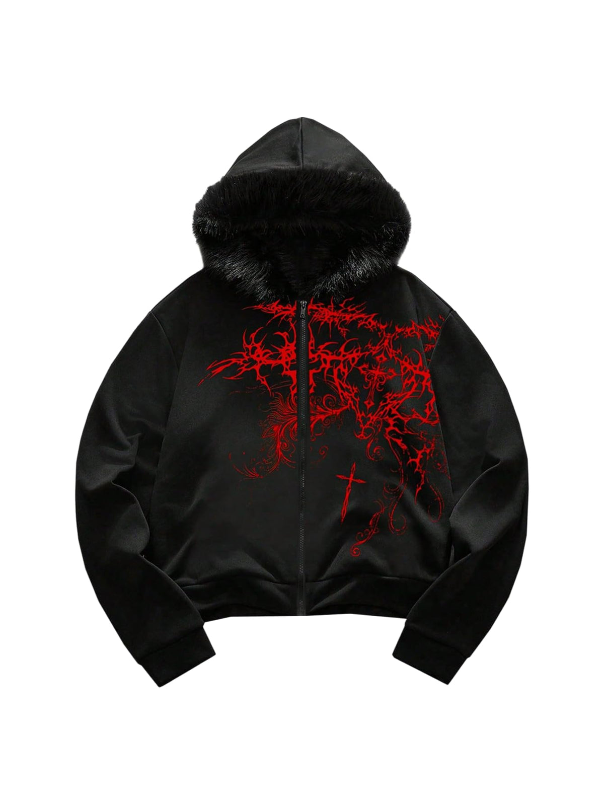 SOLY HUX Men's Y2K Grunge Zip Up Gothic Hoodie with Fur Hood