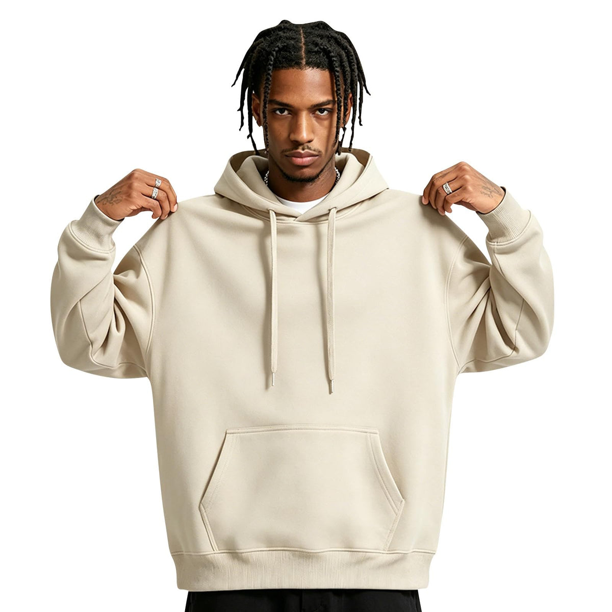 Fleece Hoodie Men Oversized Fall Sweatshirt Winter Cozy Tall Hooded Collar Drawstring Pullover With Pockets