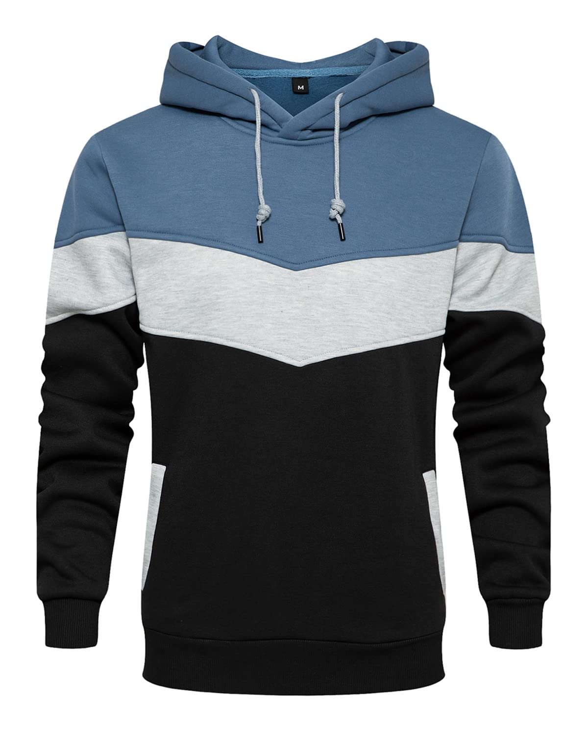 Men's Fashion Novelty Color Block Hoodies Long Sleeve Fleece Hooded Pullover Sweatshirts with Pockets