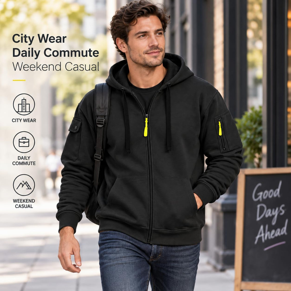 Zip Up Hoodie Men Cargo Tactical Hooded Sweatshirts Jacket With Pockets
