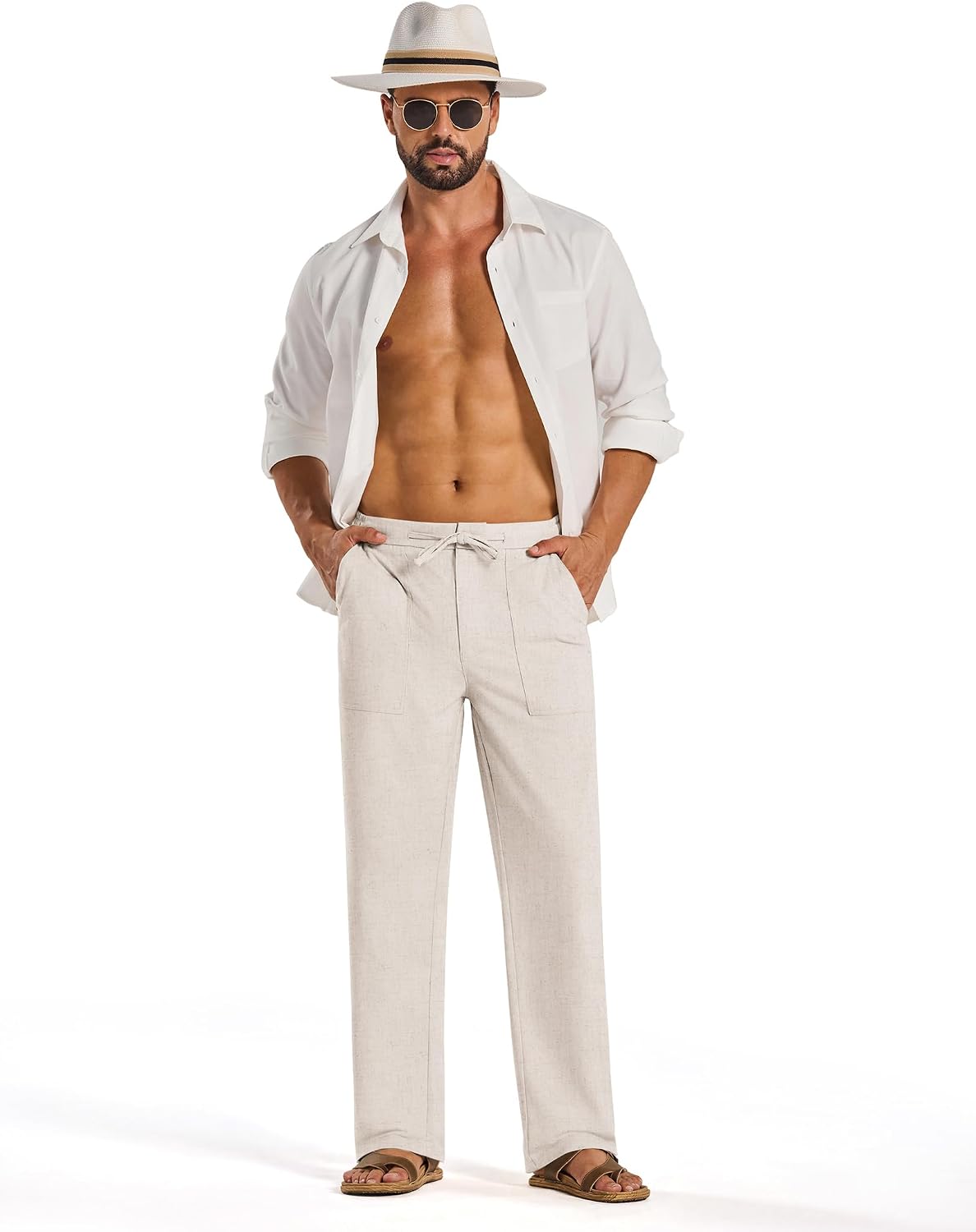 COOFANDY Mens Casual Cotton Linen Pants Lightweight Beach Dress Pant