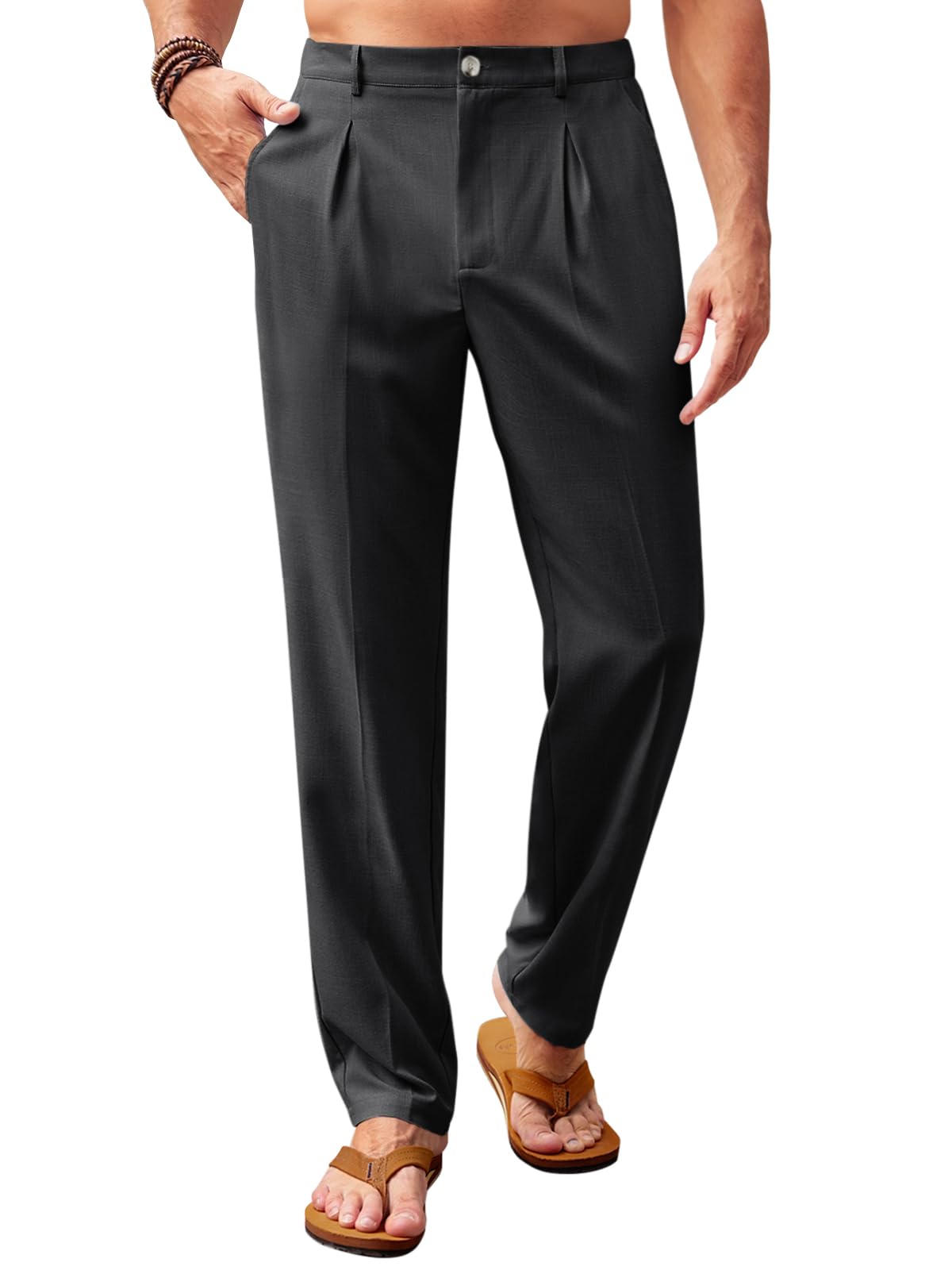 Runcati Mens Casual Pants Elastic Waist Lightweight Loose Pleated Slacks