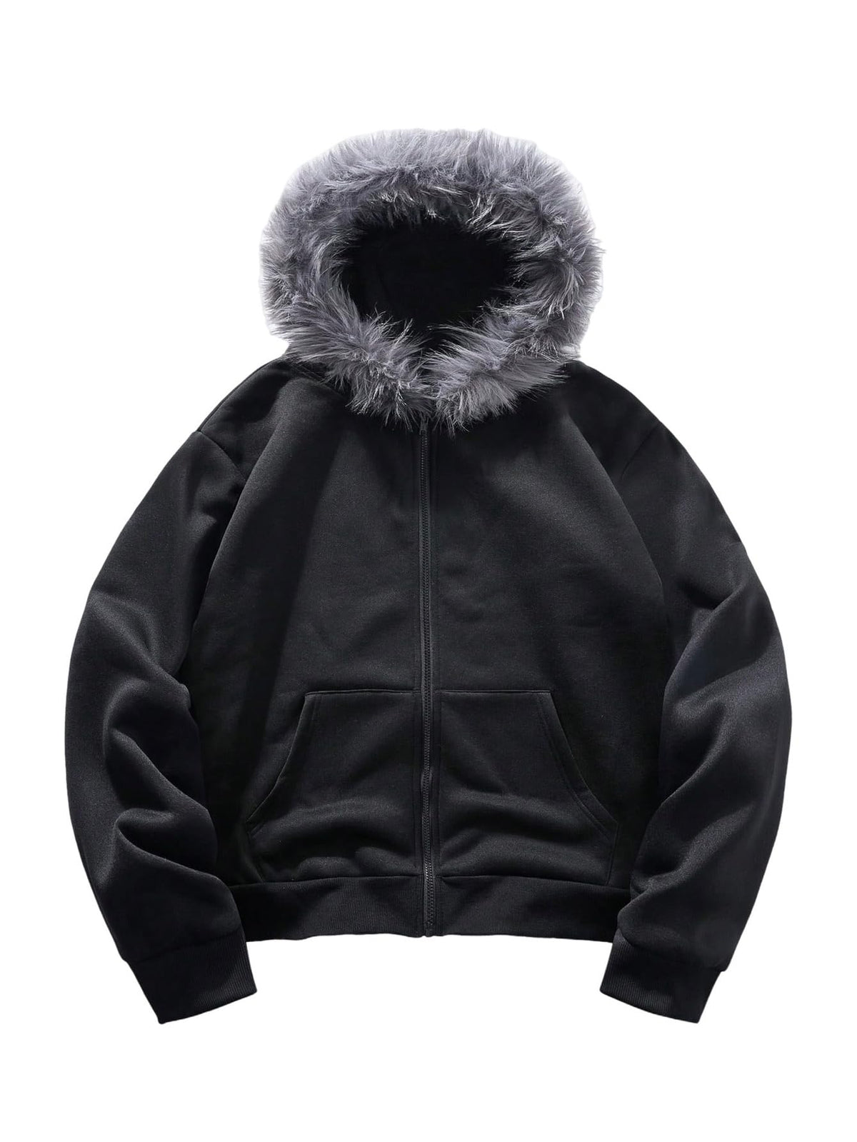 SOLY HUX Men's Y2K Grunge Zip Up Gothic Hoodie with Fur Hood