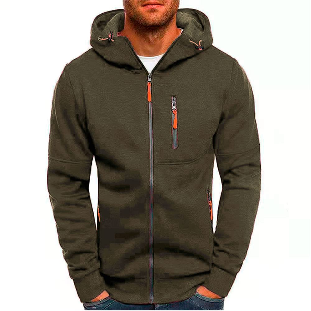 Men Hoodies Casual Hoodies for Men with Zip Pockets Full Zip Long Sleeve Sweatshirt Sports Hooded Jacket