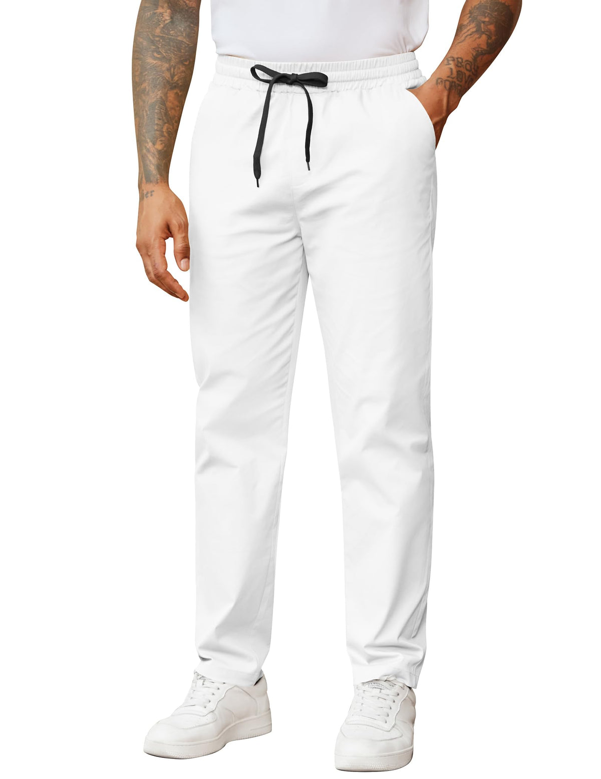 COOFANDY Men's Casual Pants Drawstring Elastic Waist Chino Pants Straight Leg Slacks Cotton Twill Trousers with Pockets