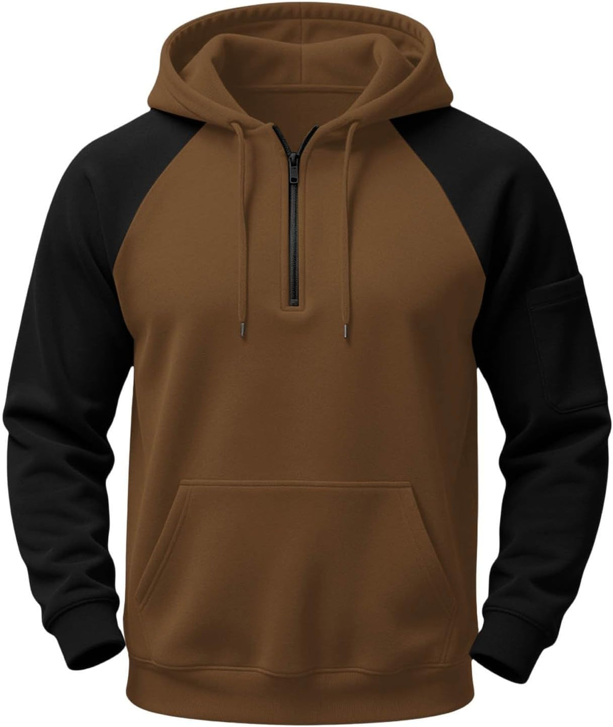 Quarter Zip Hoodies for Men Contrast Kangaroo Pocket Sweatshirt