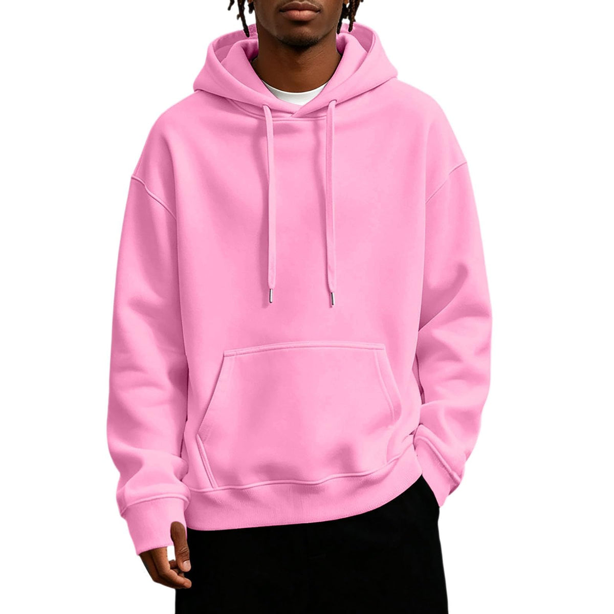 Mens Hoodies Fleece-Lined Long Sleeve Pullover Warm Fall Winter Sweatshirt
