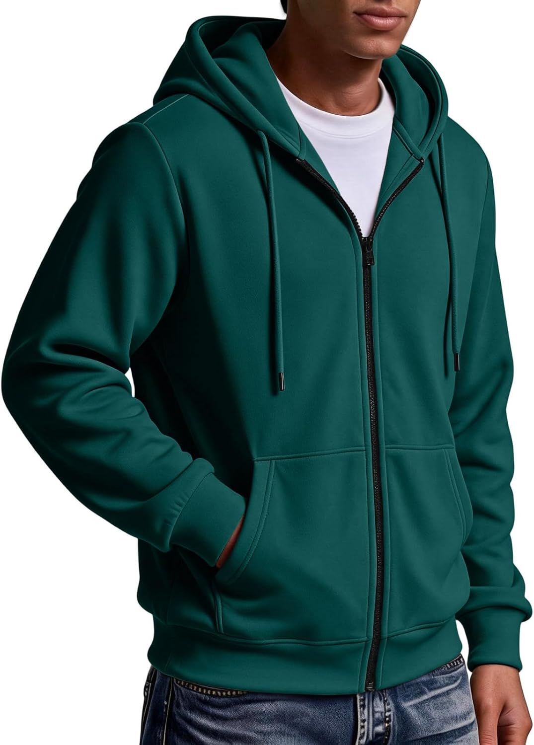 Mens Zip Up Hoodie Full Zip Oversized Fleece Lined Sweatshirt Fall Hoodies