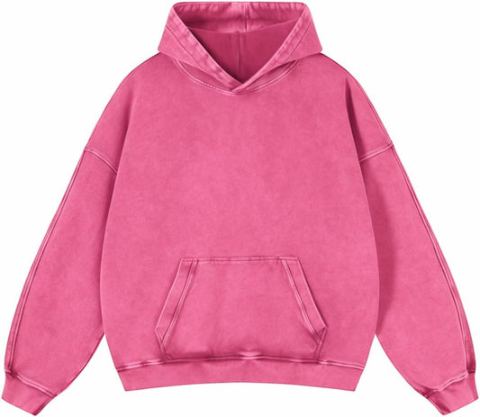Adenorah Mens Oversized Hoodies Pullover Women Fall Acid Wash Plain Preppy Hoodie Streetwear Cotton Vintage Hooded Sweatshirt
