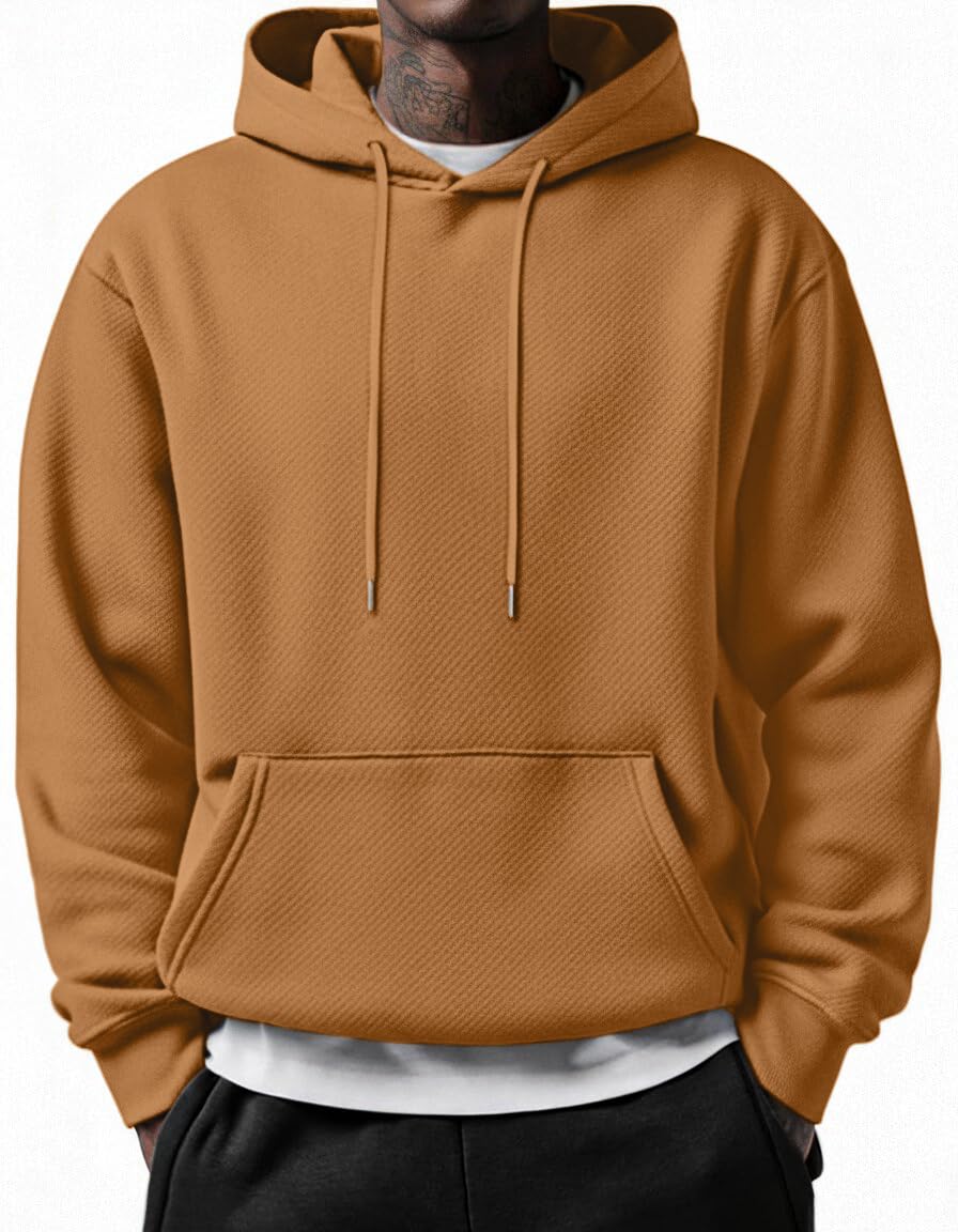 COOFANDY Men's Long Sleeve Hooded Sweatshirt Casual Lightweight Hoodies Pullover Textured Drawstring Hoodie with Kanga Pocket