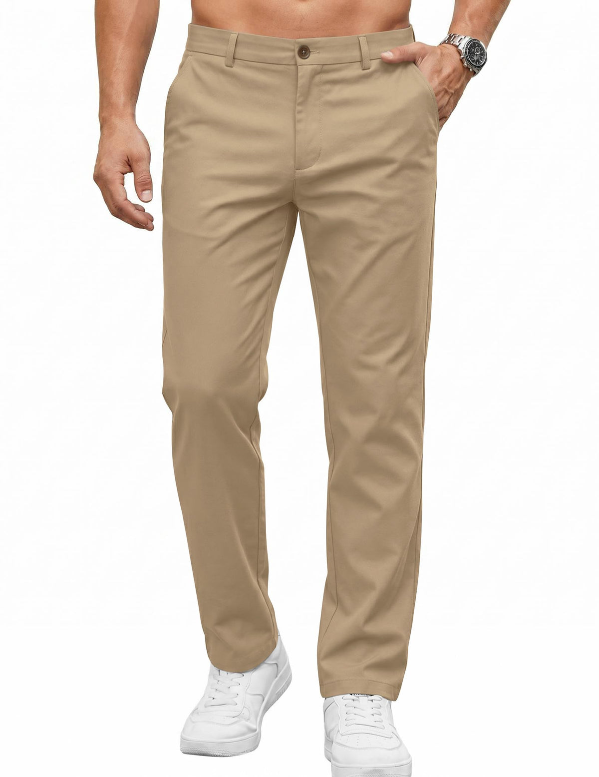 COOFANDY Men's Casual Pants Elastic Waist Flat Front Dress Slacks Regular Fit Stretch Golf Pants Work Office Trousers