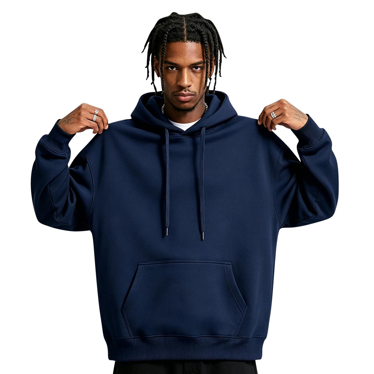 Fleece Hoodie Men Oversized Fall Sweatshirt Winter Cozy Tall Hooded Collar Drawstring Pullover With Pockets