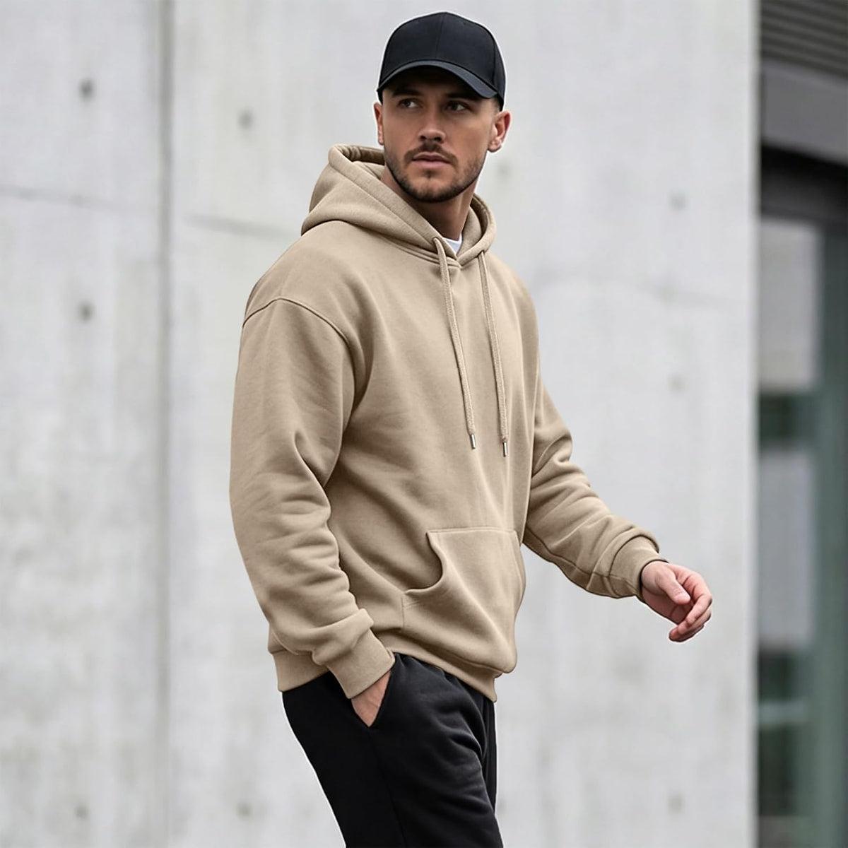 Mens Sherpa Hoodie Cottn Fleece Oversized Drawstring Hooded Sweatshirt