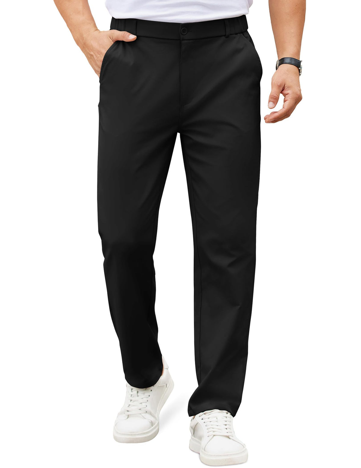 COOFANDY Mens Casual Chino Pants Elastic Waist Classic-Fit Dress Slacks