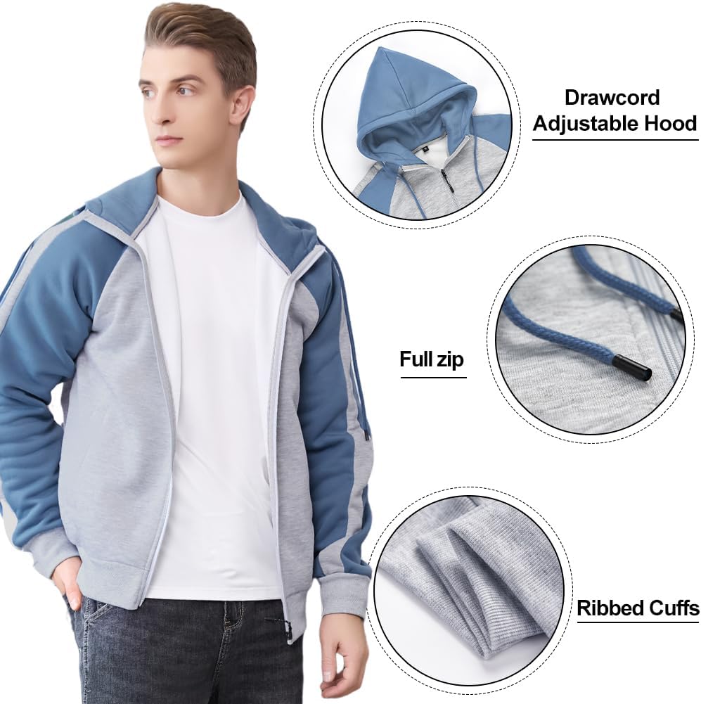 AOTORR Men's Zip Up Hoodie Color Block Long Sleeve Casual Sweatshirt with Pocket