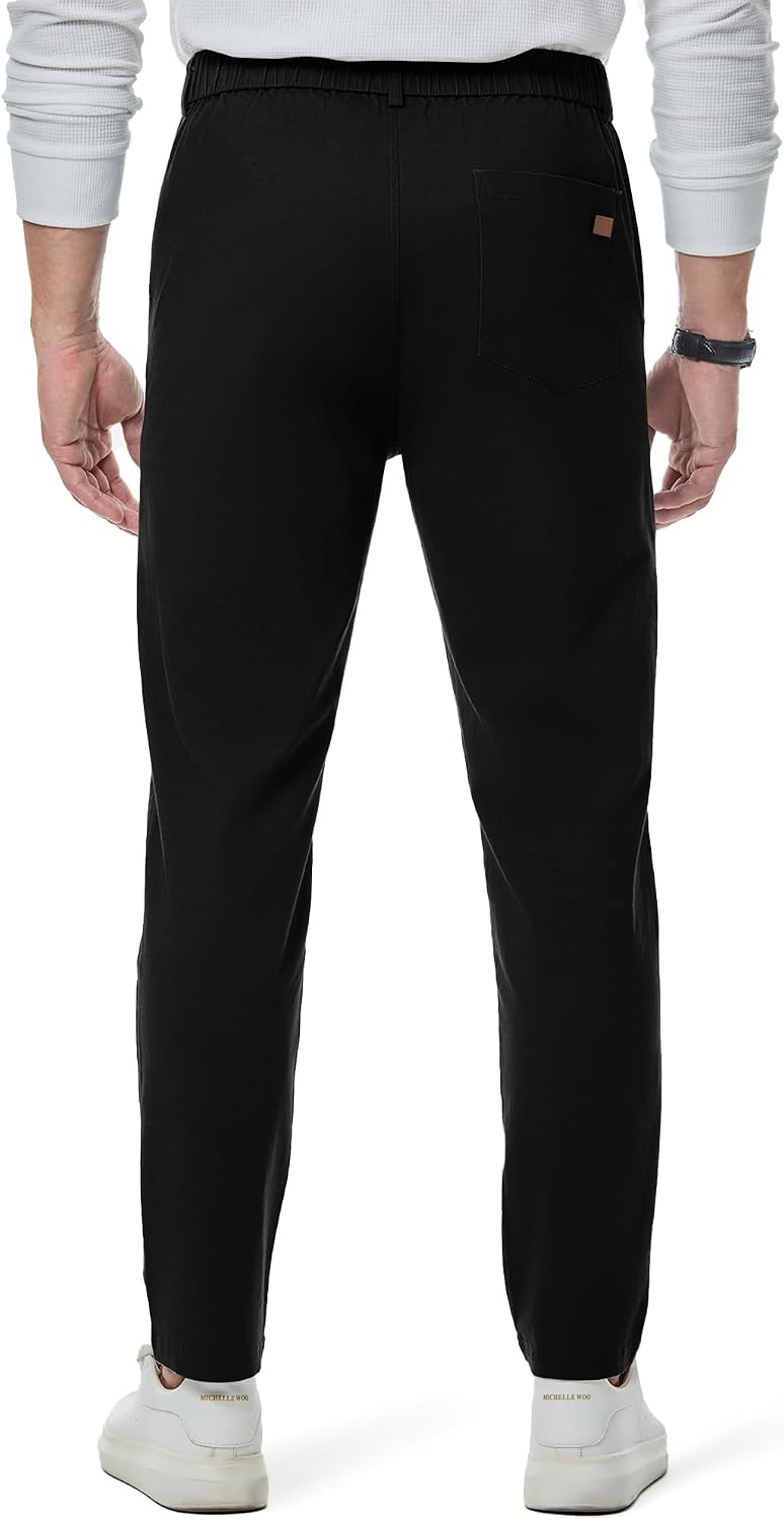 JMIERR Men's Chino Pants Casual Elastic Waist Tapered Golf Trousers