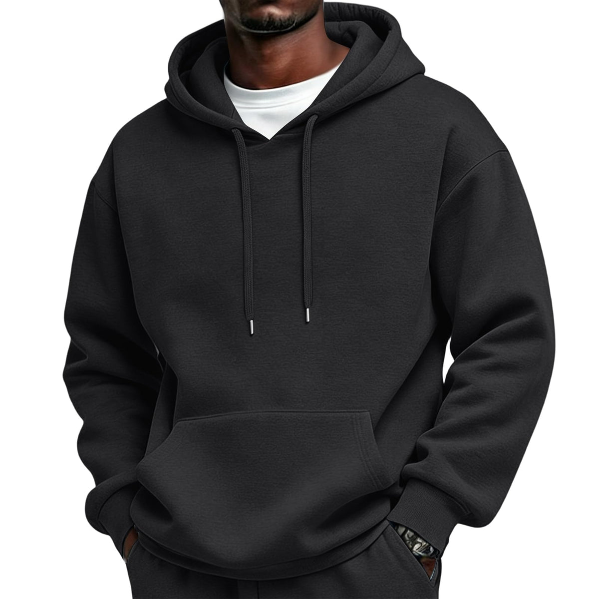 Mens Sherpa Hoodie Cottn Fleece Oversized Drawstring Hooded Sweatshirt