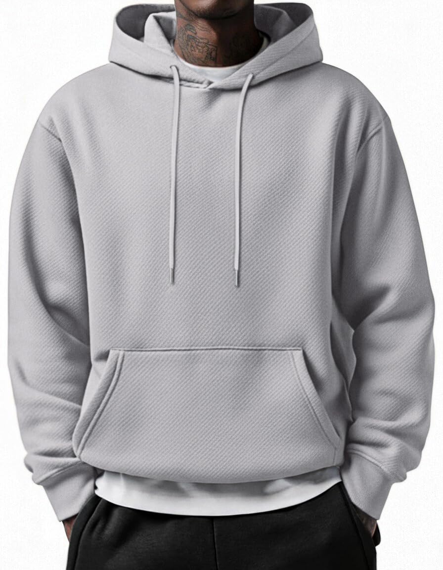 COOFANDY Men's Long Sleeve Hooded Sweatshirt Casual Lightweight Hoodies Pullover Textured Drawstring Hoodie with Kanga Pocket