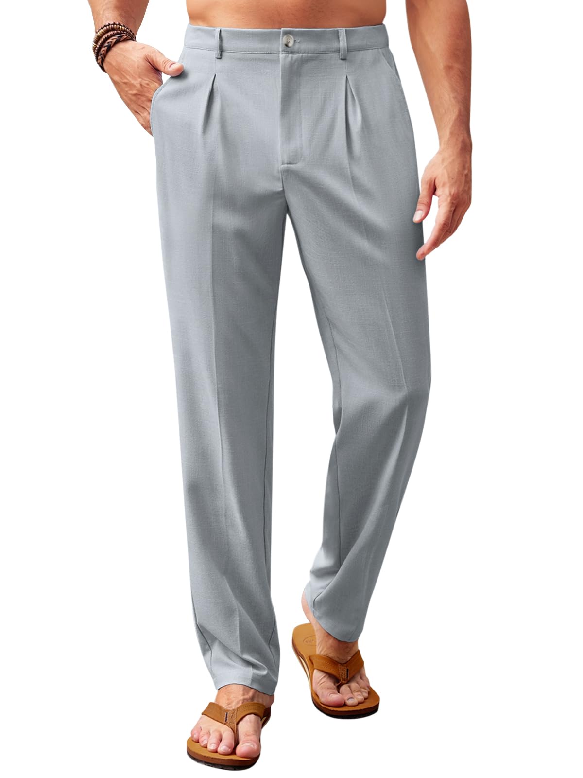 Runcati Mens Casual Pants Elastic Waist Lightweight Loose Pleated Slacks