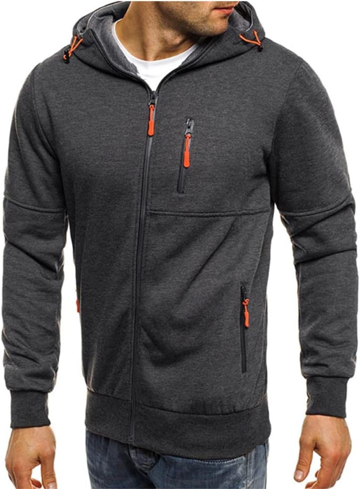 Men Hoodies Casual Hoodies for Men with Zip Pockets Full Zip Long Sleeve Sweatshirt Sports Hooded Jacket