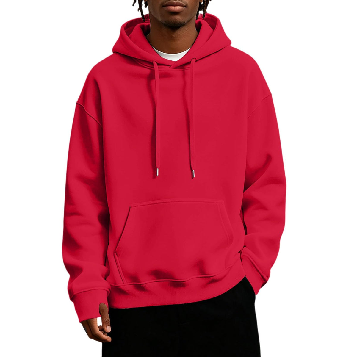 Mens Hoodies Fleece-Lined Long Sleeve Pullover Warm Fall Winter Sweatshirt