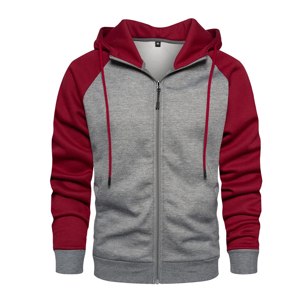 AOTORR Men's Zip Up Hoodie Color Block Long Sleeve Casual Sweatshirt with Pocket