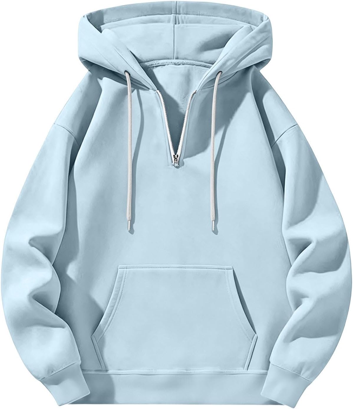 Men's Quarter Zip Hoodies Oversized Solid Pullover With Kangaroo Pocket
