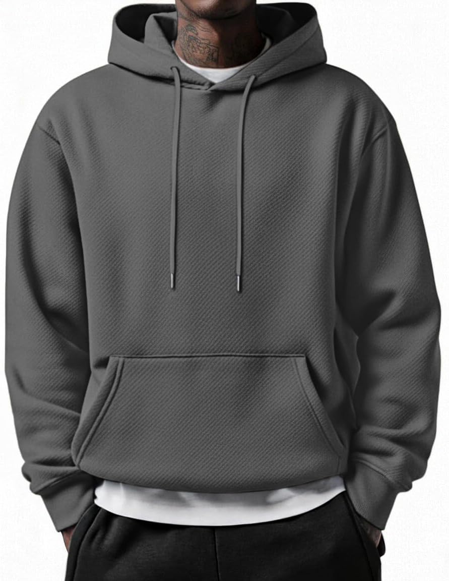 COOFANDY Men's Long Sleeve Hooded Sweatshirt Casual Lightweight Hoodies Pullover Textured Drawstring Hoodie with Kanga Pocket