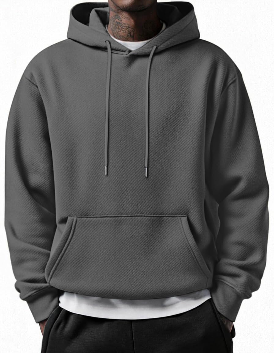 COOFANDY Men's Long Sleeve Hooded Sweatshirt Casual Lightweight Hoodies Pullover Textured Drawstring Hoodie with Kanga Pocket