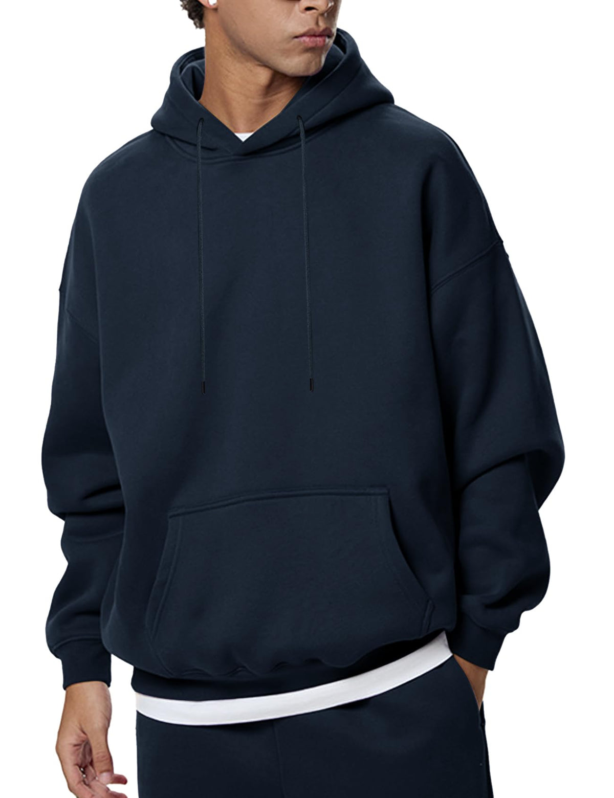 Flygo Mens Oversized Fleece Hoodie Drop Shoulder Streetwear Sweatshirt