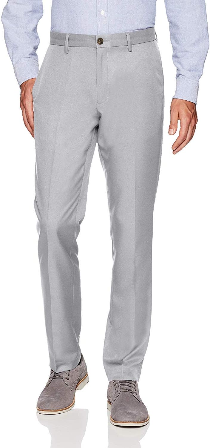 Amazon Essentials Men's Slim-Fit Flat-Front Dress Pants, Straight Leg, Polyester, Stone