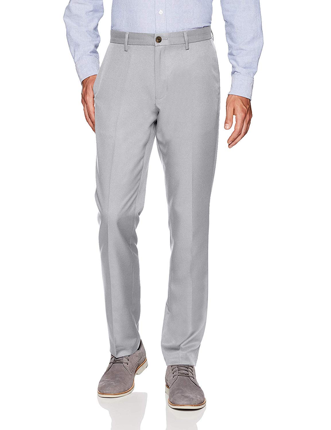 Amazon Essentials Men's Slim-Fit Flat-Front Dress Pants, Straight Leg, Polyester, Stone