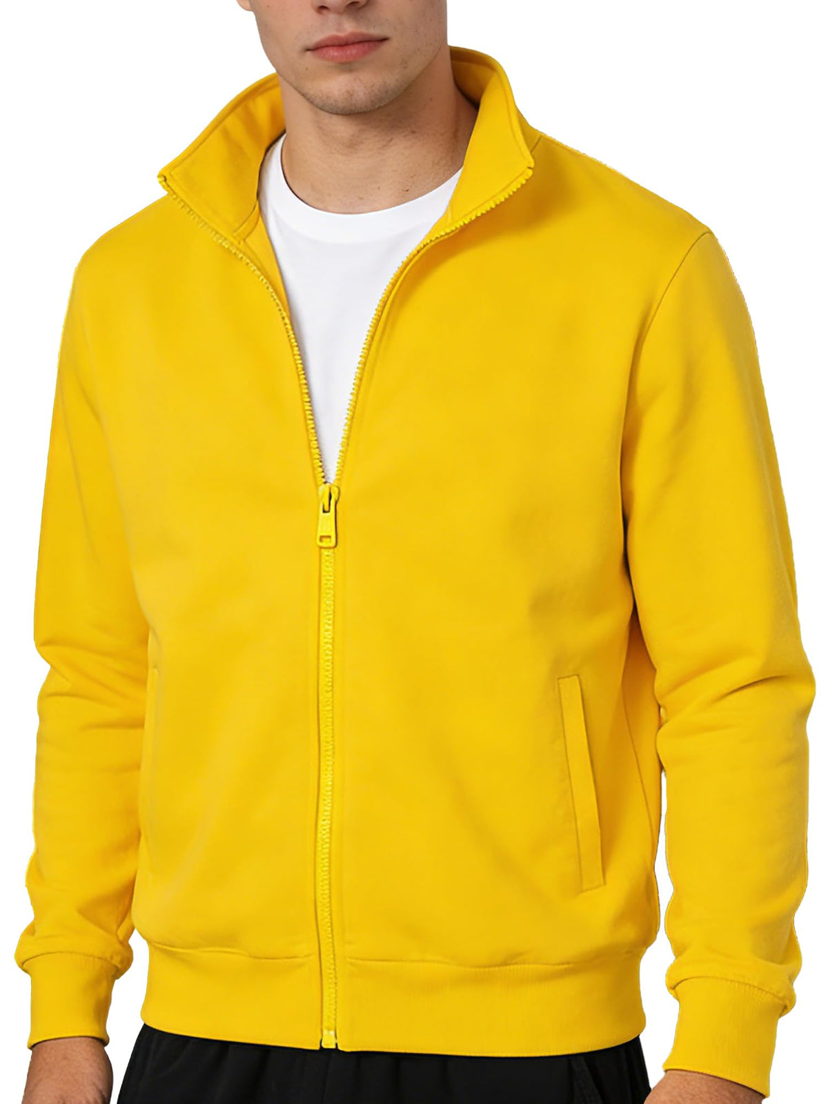 Mens Zip Up Sweatshirt No Hood Mock Neck Sweatshirts Men's Fleece Jackets Full Zip Lightweight Jacket Seam Pocket