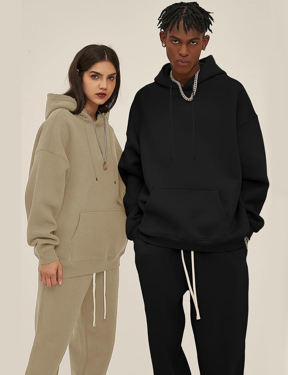 Flygo Mens Oversized Fleece Hoodie Drop Shoulder Streetwear Sweatshirt