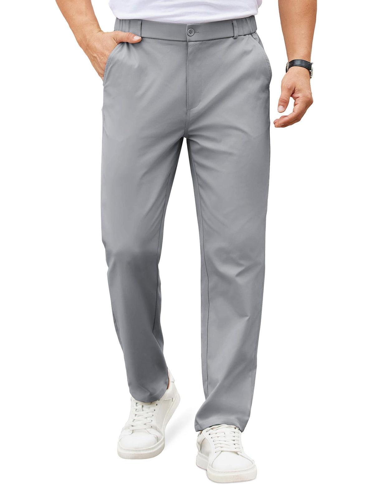 COOFANDY Mens Casual Chino Pants Elastic Waist Classic-Fit Dress Slacks